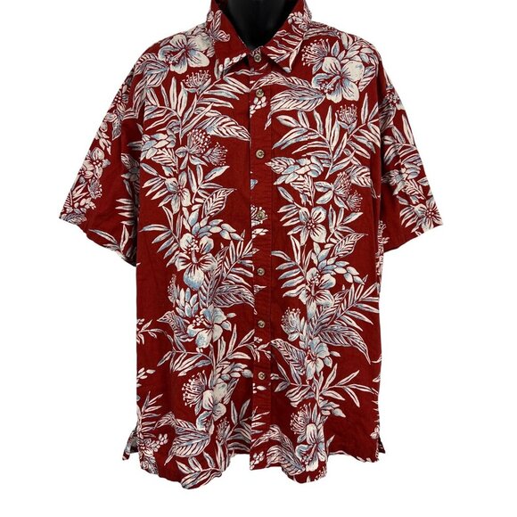 Cooke Street Hawaiian Floral Short Sleeve XL Extra Large Red Floral Aloha EUC - Picture 1 of 8